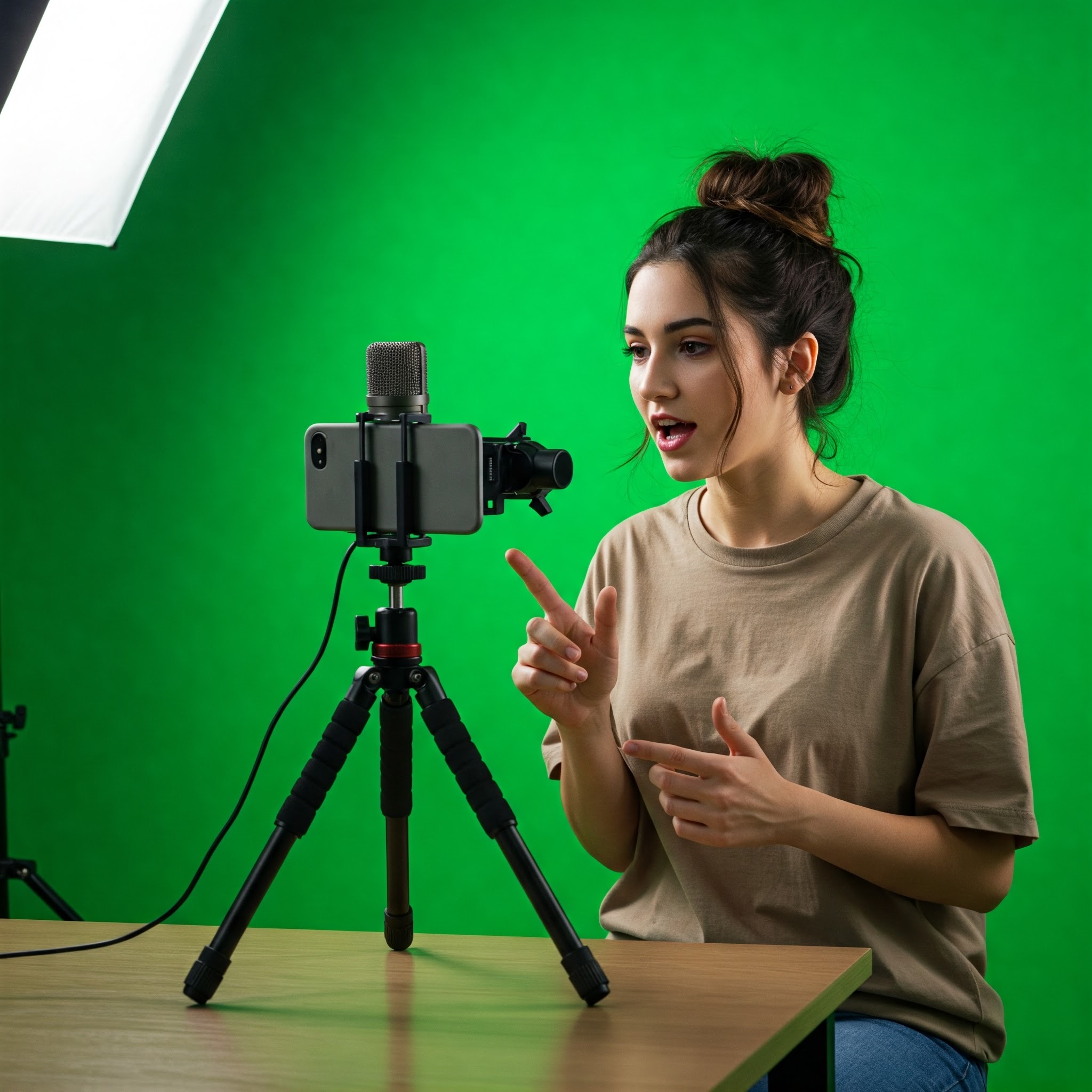 photo of Woman Vlogging with Mobile Phone on Green Screen